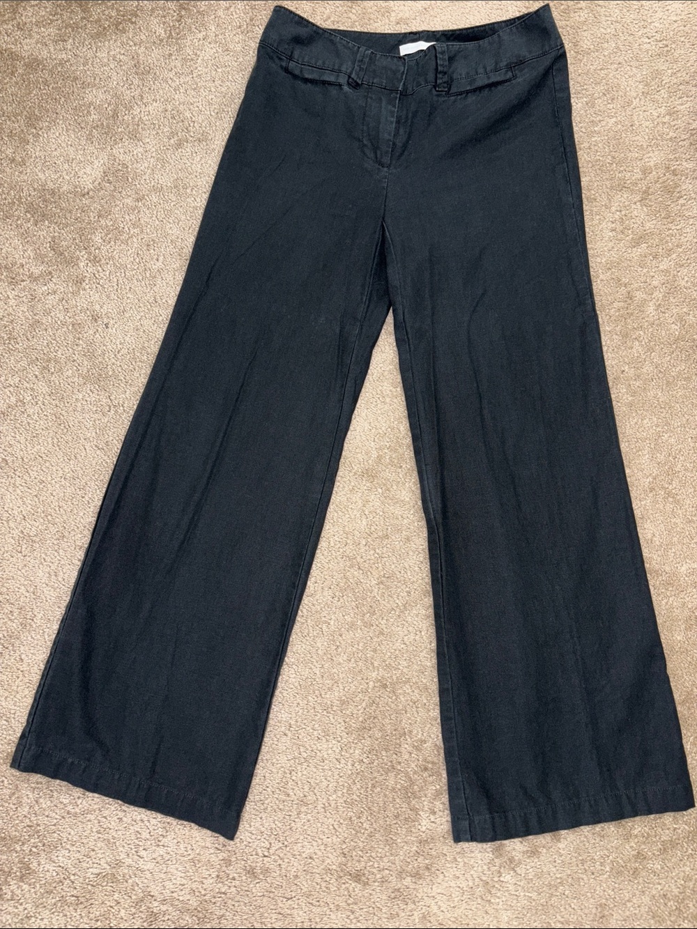 New York & Company Women’s Black Low-Waist Linen Cotton Wide Leg Trousers Size 0